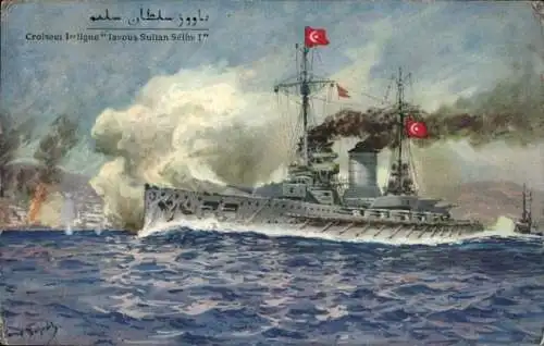 Künstler Ak Bohrdt, Deutsches Kriegsschiff, SMS Goeben, Linienschiff, SMS Breslau, kleiner Kreuzer