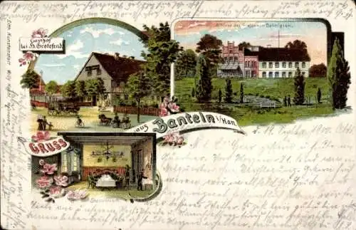 Litho Banteln Niedersachsen, Gasthof H. Grotefend, Schloss des Grafen von Bennigsen