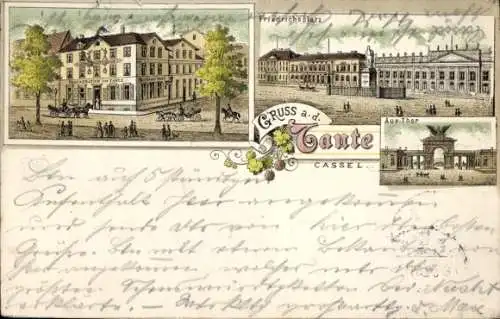 Litho Kassel in Hessen, Gasthaus zur Tante, Friedrichsplatz, Auetor