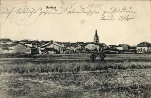 Ak Barbas Meurthe et Moselle, Landschaftsbild mit Häusern, Kirche im Hintergrund, alte Schreibwei