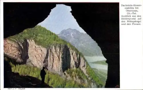 Ak Obertraun Oberösterreich, Dachstein-Riesen-Eishöhle, Ausblick, Mittagskogel, Plassen