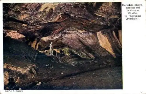Ak Obertraun Oberösterreich, Dachstein-Riesen-Eishöhle, Flußtunnel 'Plimisoël', Foto von F. Walde