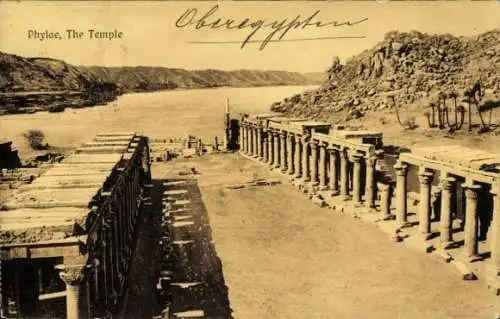 Ak Insel Philae Ägypten, Tempel von Philae, Nilufer, Säulenreihe, Oberegypten