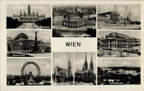 Ak Wien 1 Innere Stadt, Rathaus, Universität, Burgtheater, Schönbrunn, Staats-Oper