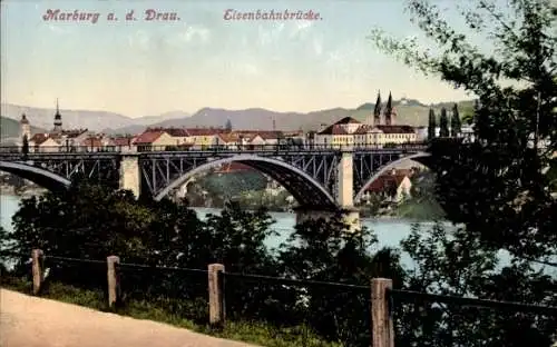 Ak Maribor Marburg an der Drau Slowenien, Eisenbahnbrücke