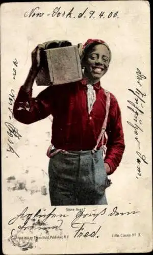 Ak Afroamerikanischer Junge, Schuhputzer