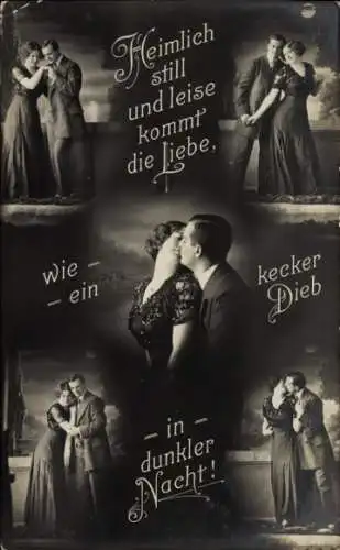 Ak Liebespaar, Kuss, Heimlich still und leise kommt die Liebe