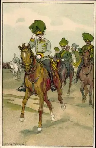 Künstler Ak Kaiser Franz Joseph zu Pferde, Portrait