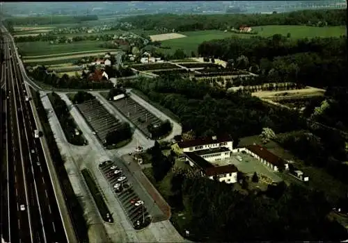 Ak Rhynern Hamm in Westfalen, BAB Rasthaus und Hotel, Rhynern Südseite, Fliegeraufnahme