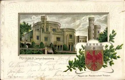 Präge Wappen Passepartout Litho Potsdam, Schloss Babelsberg