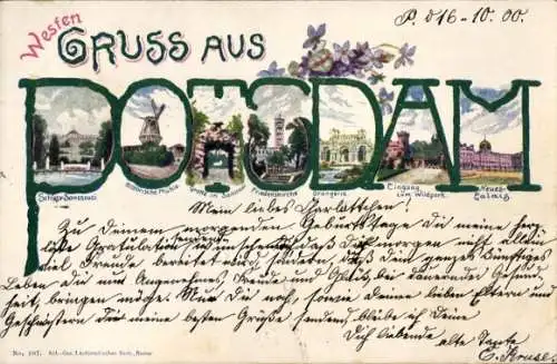 Buchstaben Ak Potsdam, Schloss Sanssouci, Friedenskirche, Orangerie, Neues Palais