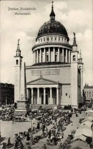 Ak Potsdam, Nicolaikirche, Wochenmarkt
