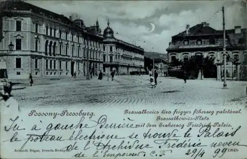 Mondschein Ak Pozsony Pressburg Bratislava Slowakei, Erzherzog-Friedrich-Palais
