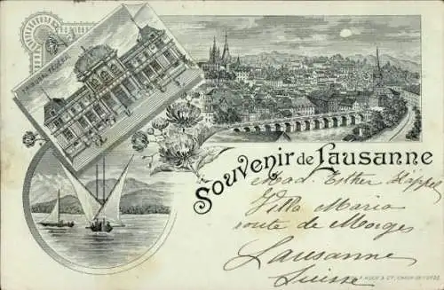 Mondschein Litho Lausanne Kanton Waadt, Gesamtansicht