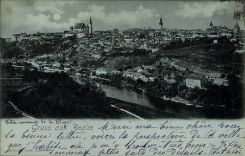 Mondschein Ak Znojmo Znaim Südmähren, Gesamtansicht