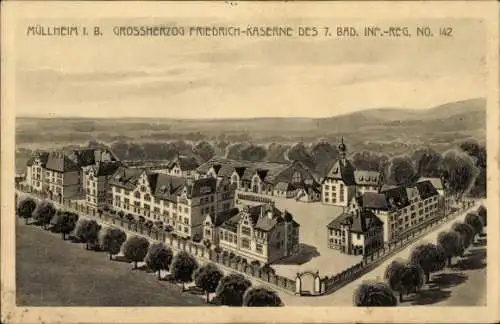 Ak Müllheim in Baden Markgräflerland, Großherzog Friedrich-Kaserne, 7. Bad. Inf.-Reg. 142