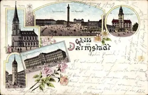 Litho Darmstadt in Hessen, Louisenplatz, Johannes-Kirche