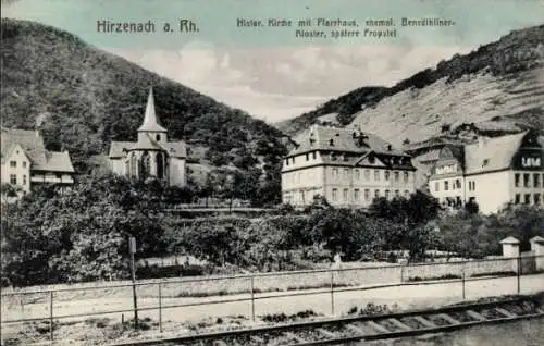 Ak Hirzenach Boppard am Rhein, Kirche, Pfarrhaus, Benediktiner-Kloster