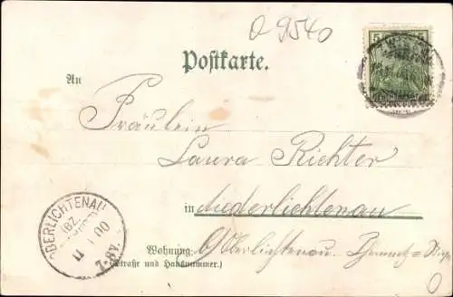 Litho Weißenborn Zwickau in Sachsen, Gasthaus zum Heiteren Blick, Kirche, Pfarrhaus