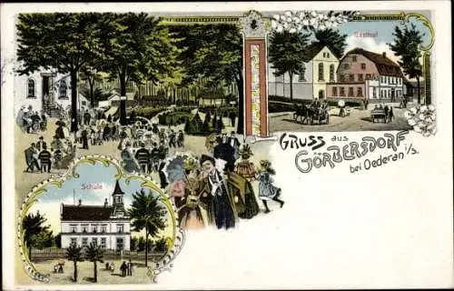 Litho Görbersdorf Oederan Sachsen, Gasthof, Schule
