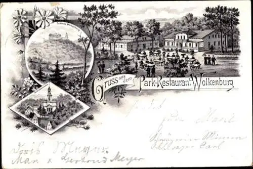 Litho Wolkenburg an der Mulde Limbach Oberfrohna Sachsen, Park-Restaurant, Schloss