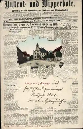 Zeitungs Ak Heldrungen in Thüringen, Marktplatz, Unstrut- und Wipperbote