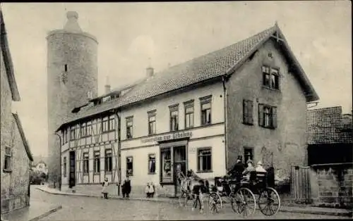 Ak Vacha in der Rhön Thüringen, Logierhaus, Metzgerei, Restaurant zur Erholung, Kutsche