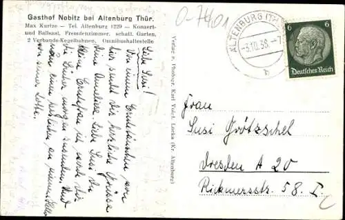 Ak Nobitz Thüringen, Gasthof Max Kurtze, Kegelbahn, Gaststube