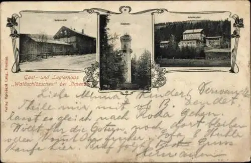 Ak Ilmenau in Thüringen, Gasthaus Logierhaus Waldschlösschen, Kickelhahn, Turm