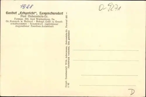 Ak Langenchursdorf Callenberg in Sachsen, Gasthof Erbgericht, Gastzimmer
