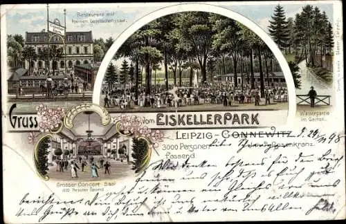 Litho Connewitz Leipzig in Sachsen, Gruß vom Eiskellerpark, Konzertsaal
