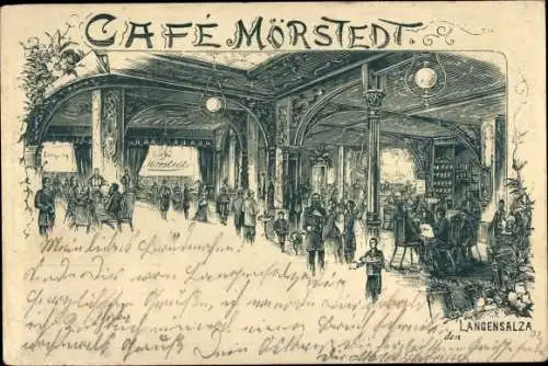 Litho Bad Langensalza in Thüringen, Cafe Mörstedt, Innenansicht