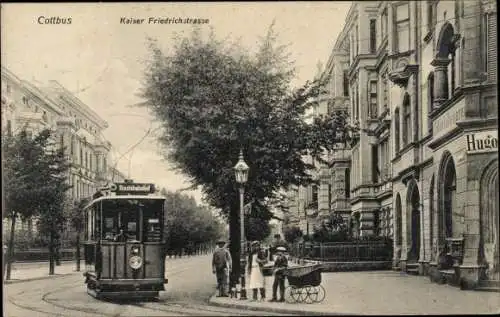 Ak Cottbus in der Niederlausitz, Kaiser Friedrich Straße, Straßenbahn zum Staatsbahnhof