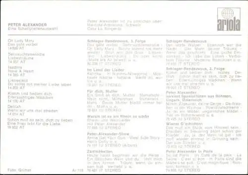 Ak Sänger Peter Alexander, Portrait, Autogramm