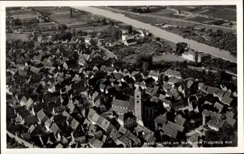 Ak Heidingsfeld Würzburg am Main Unterfranken, Luftaufnahme von  Stadtansicht, Mainlandschaft