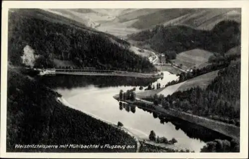 Ak Lubachów Breitenhain Niederschlesien, Schlesiertalsperre, Weistritztalsperre, Fliegeraufnahme