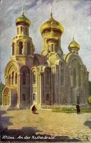 Künstler Ak Vilnius Wilno Wilna Litauen, An der Kathedrale