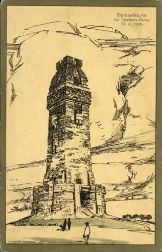 Künstler Ak Müller, W., Chemnitz Borna in Sachsen, Bismarckturm