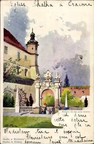 Künstler Ak Krakau Polen, Skalka, Kirche, Kleiner Felsen, Partie am Tor