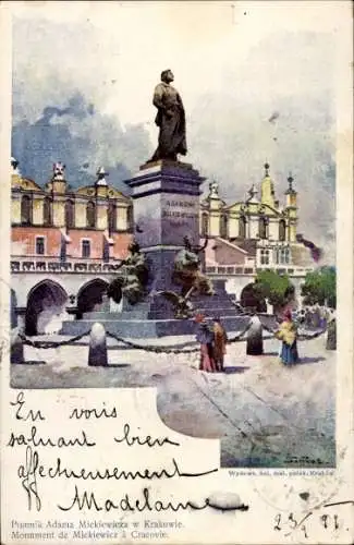Künstler Ak Krakau Polen, Pomnik Adama Mickiewicza, Monument