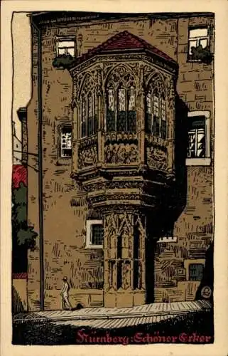 Steindruck Ak Nürnberg in Mittelfranken Bayern, Schöner Erker