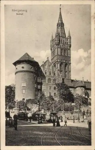 Ak Kaliningrad Königsberg Ostpreußen, Schloss, Straßenbahn