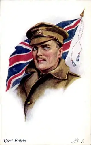 Ak Britischer Soldat in Uniform, Britische Fahne