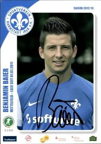 Autogrammkarte Fußballer Benjamin Baier, SV Darmstadt 98, Autogramm