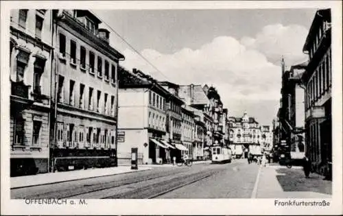 Ak Offenbach am Main Hessen, Frankfurter Straße, Straßenbahn, Geschäfte