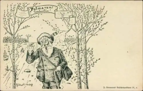 Künstler Ak Palmarum Tralarum, Schnepfensonntage, Jagd