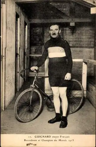 Ak Radrennsport, Radrennfahrer Guignard, französischer Steher, Weltmeister 1913