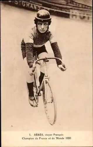Ak Radrennfahrer Sérés, französischer Steher, Französischer Meister und Weltmeister 1920