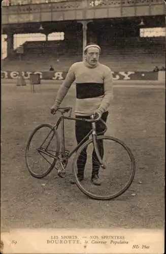 Ak Radrennsport, Radrennfahrer Bourotte, Sprinter, Radrennbahn