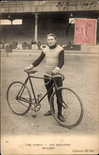 Ak Radrennsport, Radrennfahrer Rugere, Sprinter, Radrennbahn